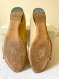 MAX MARA CAMEL PATENT LEATHER PEEP TOE BOW TRIM FLATS SIZE 7/40
