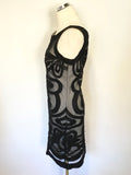 PER UNA SPEZIALE BLACK APPLIQUE EMBELLISHED MESH OVERLAY PENCIL DRESS SIZE 10
