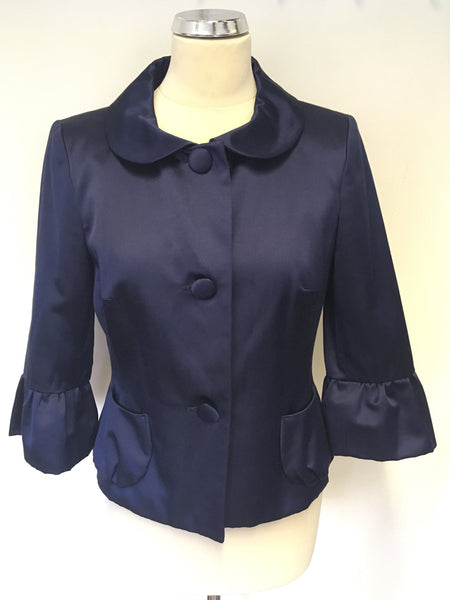 LK BENNETT DARK BLUE SATIN SPECIAL OCCASION JACKET SIZE 12