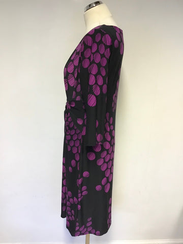 PRÉCIS BLACK & FUSHIA PINK SPOT PRINT 3/4 SLEEVE DRESS SIZE 6