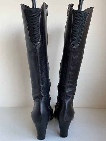 HOBBS BLACK LEATHER KNEE LENGTH HEELED BOOTS SIZE 6/39