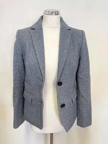 JIGSAW BLUE WOOL BLEND TWEED JACKET SIZE 10