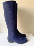 LK BENNETT BAMBRA DENIM BLUE SUEDE ELASTICATED PANEL KNEE LENGTH BOOTS SIZE 5/38
