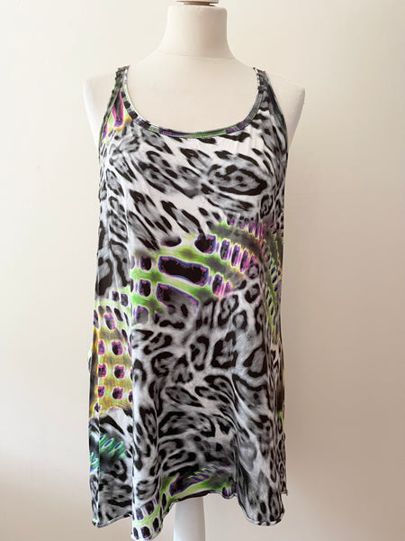 MARCCAIN SPORTS GREY LEOPARD PRINT & MULTI COLOURED PRINT SLEEVELESS VEST TOP SIZE M/L