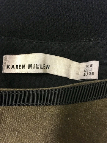 KAREN MILLEN BLACK & BRONZE PANEL TRIM BODYCON DRESS SIZE 8