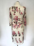 PHASE EIGHT CREAM & PINK FLORAL PRINT LACE 3/4 SLEEVE PENCIL DRESS SIZE 10