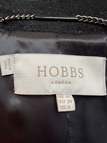 HOBBS BLACK DOUBLE BREASTED WOOL BLEND COAT SIZE 10