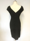 ADRIANNA PAPELL BLACK PLEATED DETAIL STRETCH PENCIL DRESS SIZE 4 UK 8/10