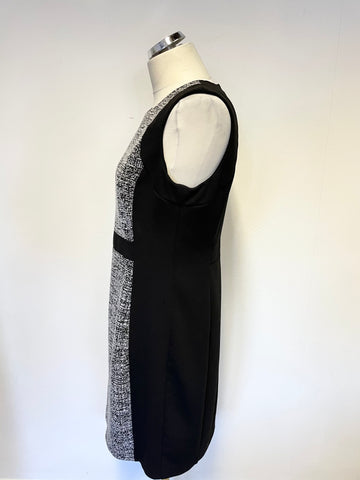 DONNA KARAN BLACK & WHITE MARL PRINT PANEL SLEEVELESS PANEL DRESS SIZE 16