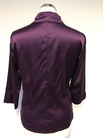 HOBBS DEEP PLUM SILK 3/4 LENGTH SLEEVE BLOUSE SIZE 10