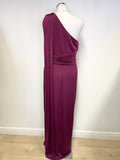PHASE EIGHT CRANBERRY ONE SHOULDER SLEEVELESS DRAPED SASH LONG EVENING DRESS  SIZE 16