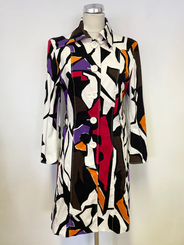MARCCAIN MULTI COLOURED PRINT COTTON COAT SIZE N4 UK 14