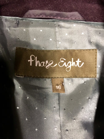 PHASE EIGHT AUBERGINE DOUBLE BREASTED BRUSHED COTTON JACKET SIZE 16
