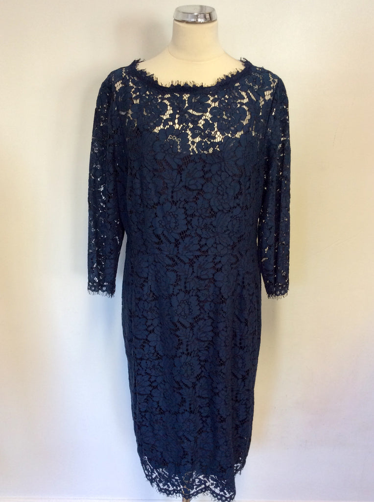 JIGSAW DARK BLUE LACE 3/4 SLEEVE DRESS SIZE 16 Whispers Dress Agency JIGSAW DARK BLUE LACE 3/4 SLEEVE DRESS SIZE 16 Whispers Dress Agency