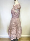 CHI CHI LONDON PINK LACE BOAT NECKLINE FIT & FLARE DRESS SIZE 14