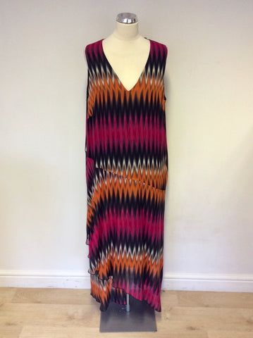 BRAND NEW MARINA RINALDI MULTI COLOURED PRINT PURE SILK MAXI DRESS SIZE UK 20