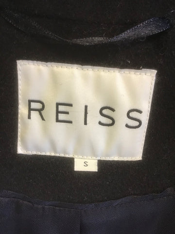 REISS BERLICK BLACK WOOL MID LENGTH PEA COAT SIZE S