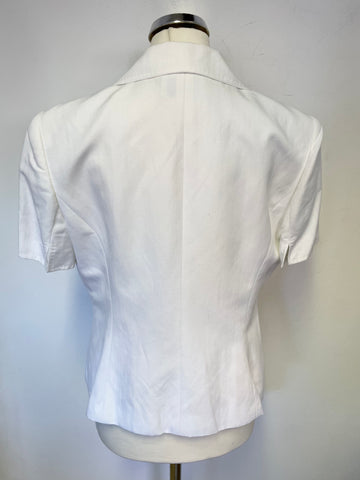 PRECIS PETITE WHITE LINEN BLEND SHORT SLEEVED FITTED JACKET SIZE 14