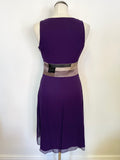 KAREN MILLEN PURPLE SILK BEAD TRIMED SLEEVELESS SPECIL OCCASION DRESS SIZE 10