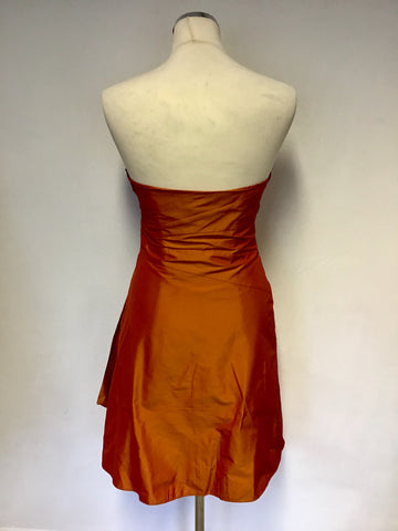 KAREN MILLEN BURNT ORANGE TAFFETA STRAPLESS DRESS SIZE 10