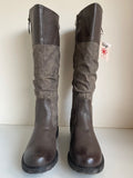 BRAND NEW RELIFE DARK BROWN FAUX LEATHER & SUEDE HIGH BOOTS SIZE 11/45.5