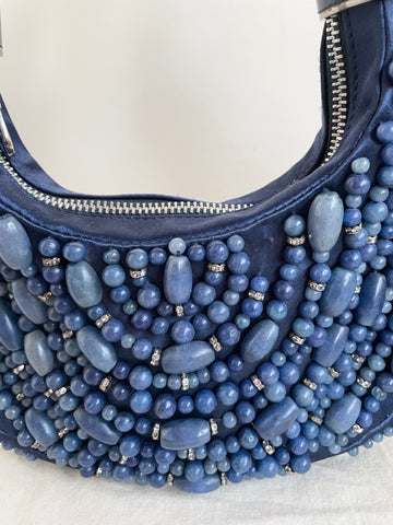 VINTAGE CHLOE 2002 BLUE BEADED CRESCENT SPECIAL OCCASION / EVENING BAG