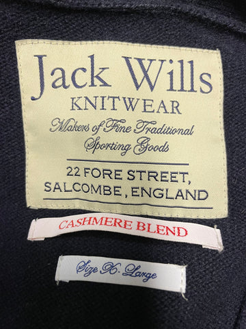 JACK WILLS CASHMERE BLEND NAVY BLUE LONG SLEEVED CARDIGAN SIZE XL