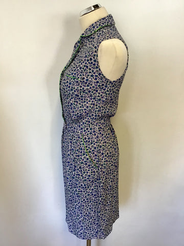 HOBBS IVORY WITH BLUE,GREEN & PINK FLORAL PRINT SLEEVELESS DRESS SIZE 8