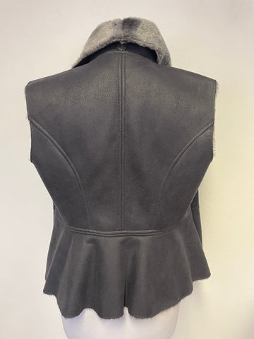 LAURA ASHLEY DARK GREY FAUX FUR LINED SLEEVELESS GILET SIZE M
