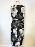PHASE EIGHT BLACK & IVORY FLORAL PRINT SLEEVELESS PENCIL DRESS SIZE 14
