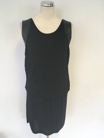 THE KOOPLES BLACK LEATHER TRIM LOOSE FIT TOP MINI DRESS SIZE 38 UK 10