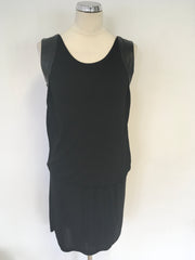 THE KOOPLES BLACK LEATHER TRIM LOOSE FIT TOP MINI DRESS SIZE 38 UK 10