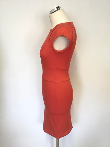 TED BAKER RED SILK SHEER INSERT CAP SLEEVE BODYCON DRESS SIZE 1 UK 8/10