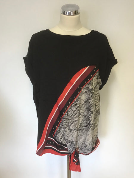 MINT VELVET BLACK,RED & GREY SNAKESKIN PRINT TIE FRONT TOP SIZE 14