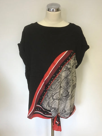 MINT VELVET BLACK,RED & GREY SNAKESKIN PRINT TIE FRONT TOP SIZE 14