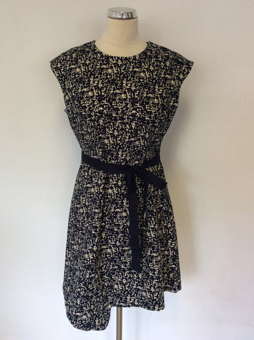 LOUCHE NAVY BLUE ELYSE SPLATTER PRINT A LINE DRESS SIZE 16