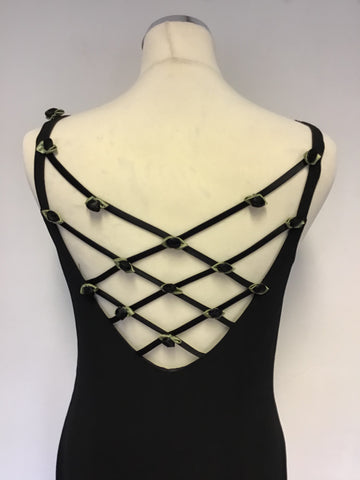 Simon Ellis Black Lattice Back With Flower Trim Evening Dress Size 12