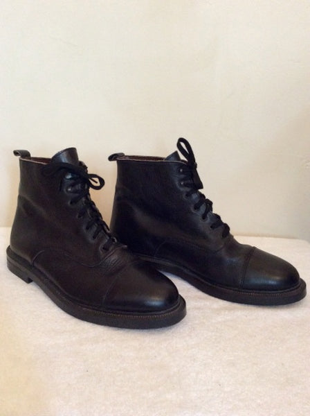 COURIER BLACK LEATHER LACE UP ANKLE BOOTS SIZE 8/42