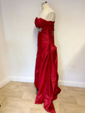 ROLAND JOYCE RED DIAMANTÉ TRIM STRAPLESS / STRAPPY BALL GOWN & MATCHING WRAP SIZE 8