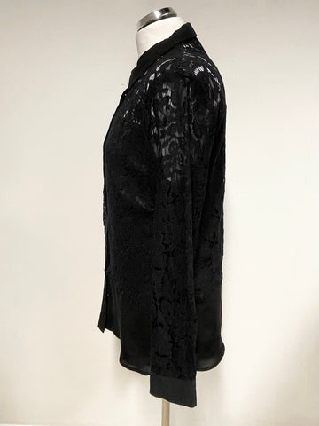 PHASE EIGHT BLACK LACE OVERLAY LONG SLEEVE BLOUSE SIZE 14