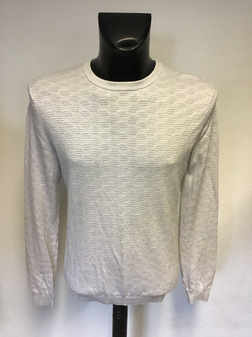 REISS BEIGE & WHITE PRINT LONG SLEEVE JUMPER SIZE M