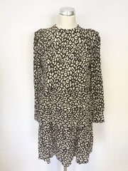 ZARA WOMAN BLACK & IVORY LEOPARD PRINT LONG SLEEVE DRESS SIZE S