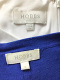 HOBBS INVITATION WHITE FLORAL PRINT PENCIL DRESS & BLUE BOLERO CARDIGAN SIZE 10