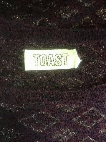 TOAST BURGUNDY & GOLD METALLIC PRINT ALPACA & WOOL BLEND LONG SLEEVE JUMPER SIZE M
