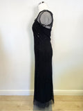PHASE EIGHT BLACK SEQUINNED EMBELLISHED LONG EVENING DRESS SIZE 10