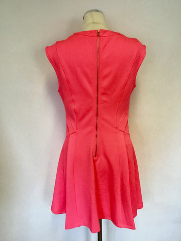 BRAND NEW TED BAKER NISTEE NEON PINK PLEATED SIDE SKATER DRESS SIZE 3 UK 12