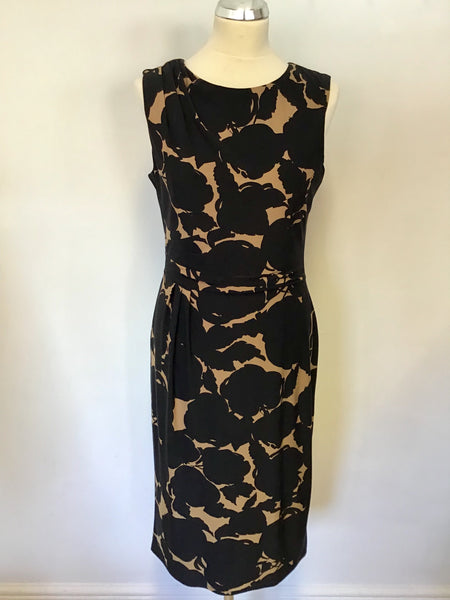 PHASE EIGHT BLACK & TAN PRINT STRETCH PENCIL DRESS SIZE 12