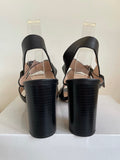 BRAND NEW OFFICE BLACK LEATHER BLOCK HEEL SANDALS SIZE 7.5/41