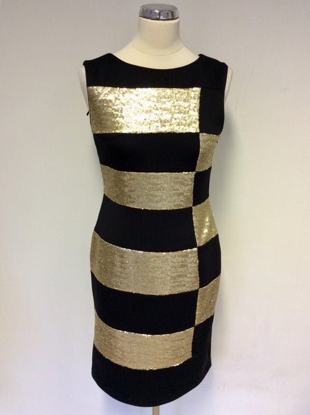 BRAND NEW GINA BACCONI BLACK & GOLD SEQUIN COCKTAIL DRESS SIZE 10