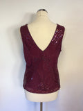 MONSOON BURGUNDY/WINE BEADED & SEQUINNED SLEEVELESS TOP SIZE 18